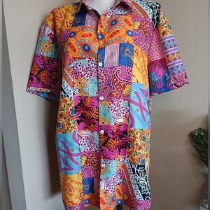 Romwe Colorful Patchwork Short Sleeve Shirt Size XL/US42